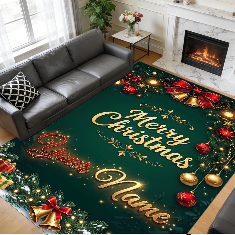 Christmas Custom Name Printed Square Area Rug Soft Non Slip Floor Carpet For Bedroom Holiday Gift