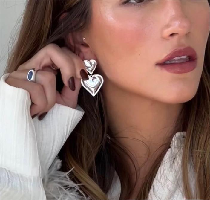 Spot European & American Style 18k Gold Love Pendant Double Heart Stainless Steel Earrings
