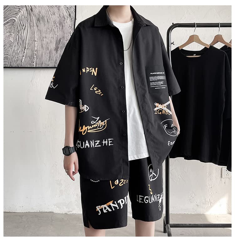 ANGELCITY Summer Short Sleeve and Jersey and Summer Korean Plus L223 Men's Set, T-Shirt Shorts, T-Shirt Shorts, 2-Piece Set, Loungewear, Wear,