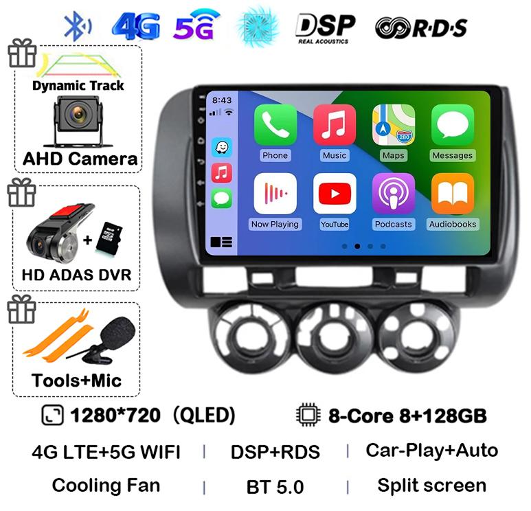 Android 14 Carplay Car Radio For Honda Fit Jazz City 2002 2003 2004 2005 2006 2007 Multimedia Video Player GPS Stereo Head Unit