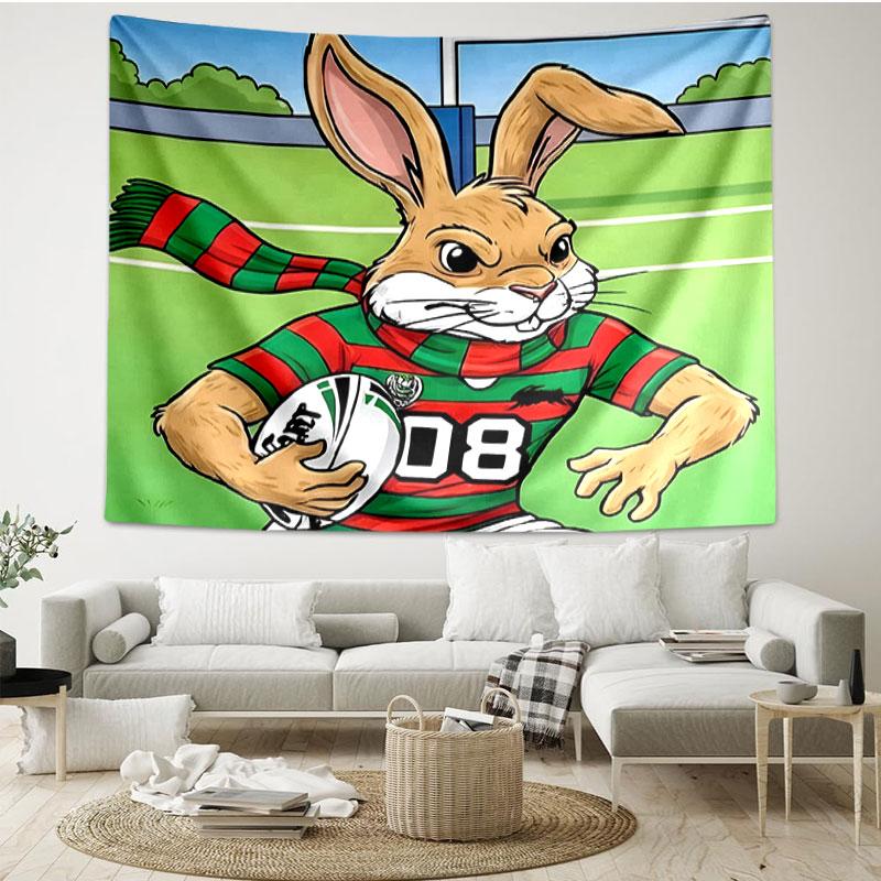 South Sydney Rabbitohs Print Tapestry - Portable Wall Decor Cloth, for Home, Dorm, Travel, Bedroom, Living Room - Ideal Birthday Housewarming Gift