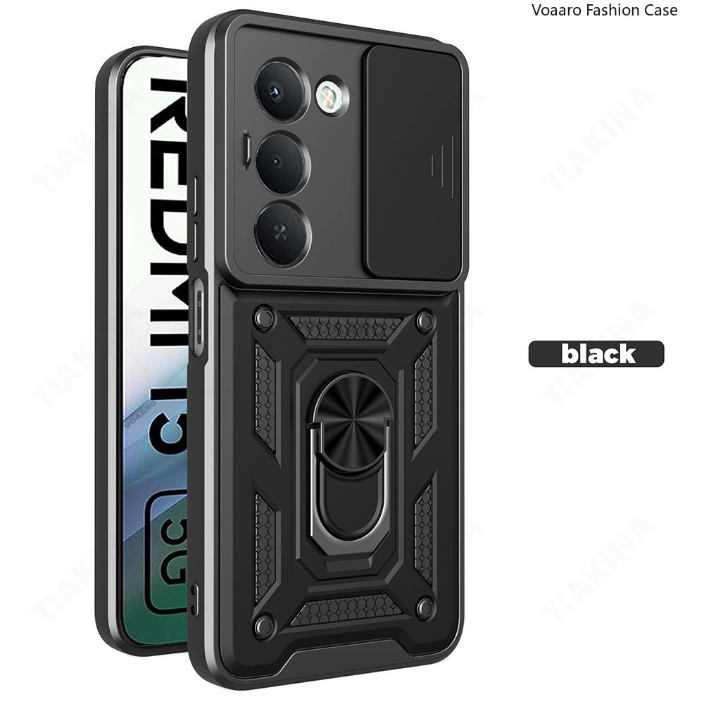Slide Lens Armor Funda for Xiaomi Redmi 15 5G Case for Redmi 15 4G Case Magnetic Ring Stand Holder Cover Anti-knock Back Capa
