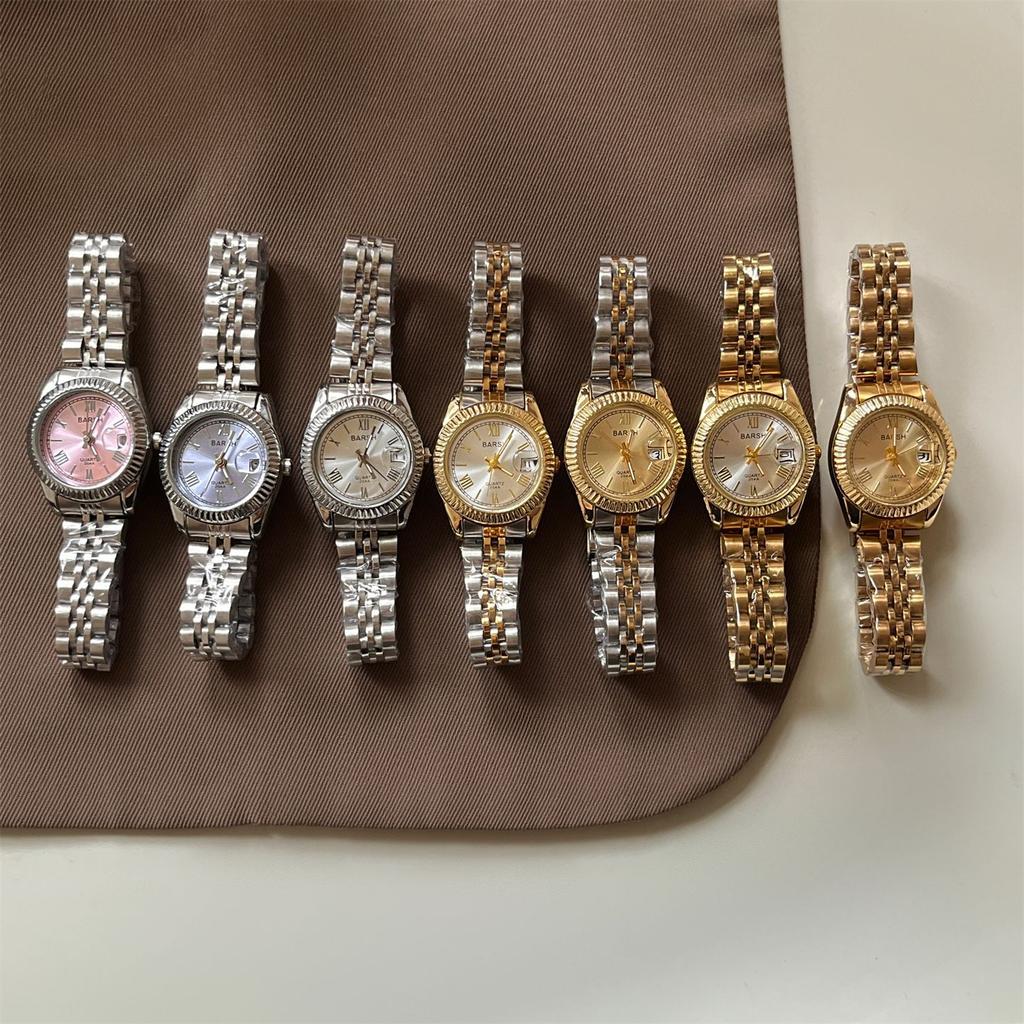 Orologio Barsh Gold Disc con Cinturino in Acciaio e Calendario da Donna Squisito Retrò Casual Sud Est Asiatico Orologio al Quarzo
