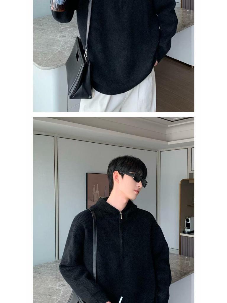 Men's Retro Half-Zip Loose Knitted Hoodie (Autumn/Winter Collection)