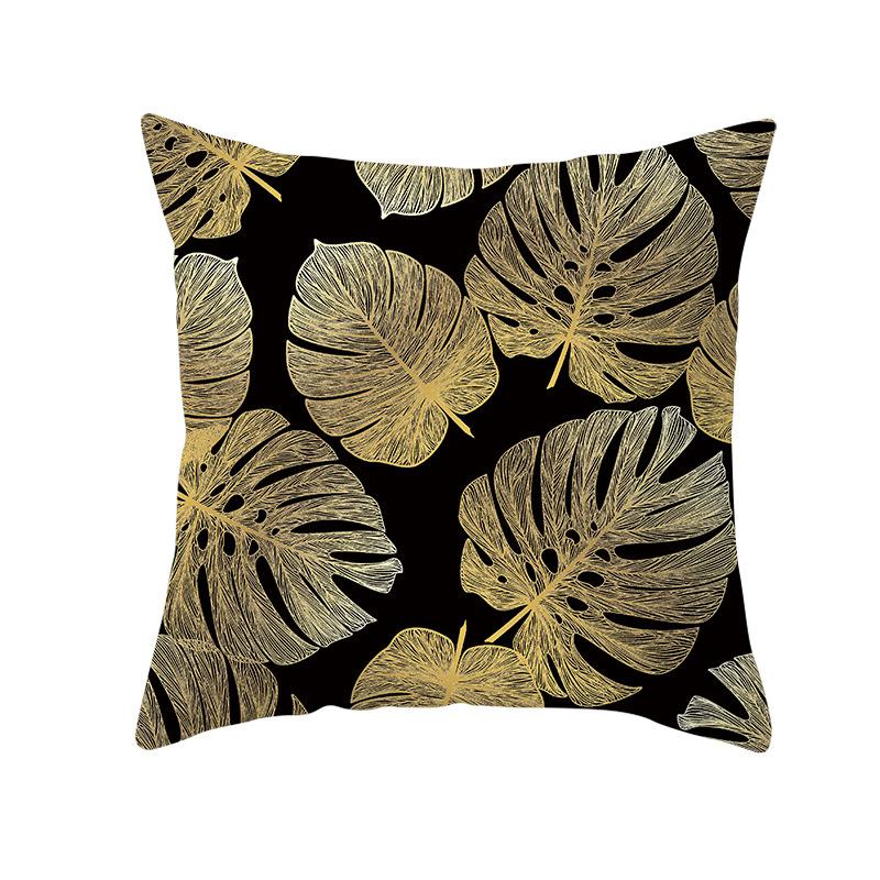 Home Furnishings Black Gold Leaf Print Cushion Cover Office Cushion Cover Waist Pillow Cover