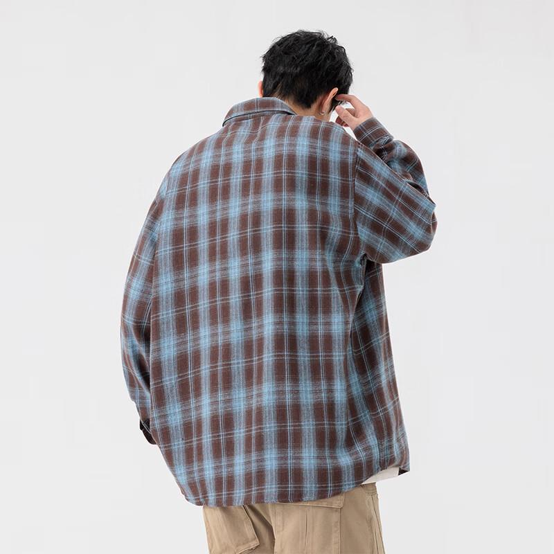 MEDE Men's Casual Color-Block Plaid Loose Fit Long Sleeve Shirt Jacket