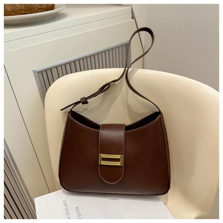 

French personalized texture large capacity fashion bag women s 2024 new casual commuter messenger shoulder armpit women s bag темно-коричневого кольору