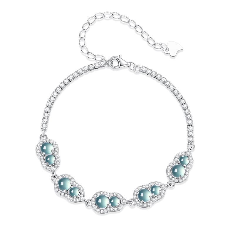 High-end natural A jadeite blue water gourd bracelet ice jade S925 silver inlaid women s fashion jewelry gifts 925 silver