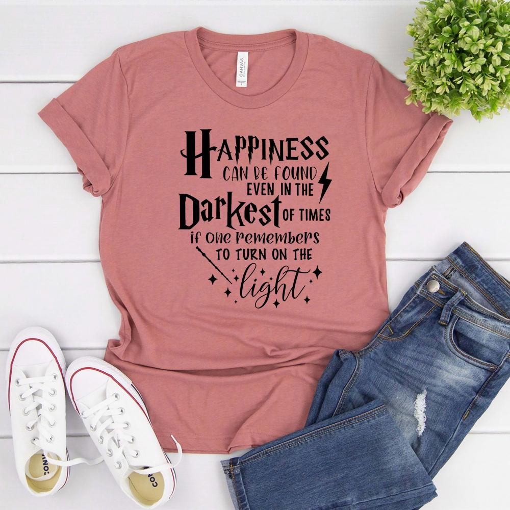 Happiness Can Be Found In The Darkest of Times T-shirt HP Inspired Shirt Dumbledore Quote Wizard Tee Magic School Tops