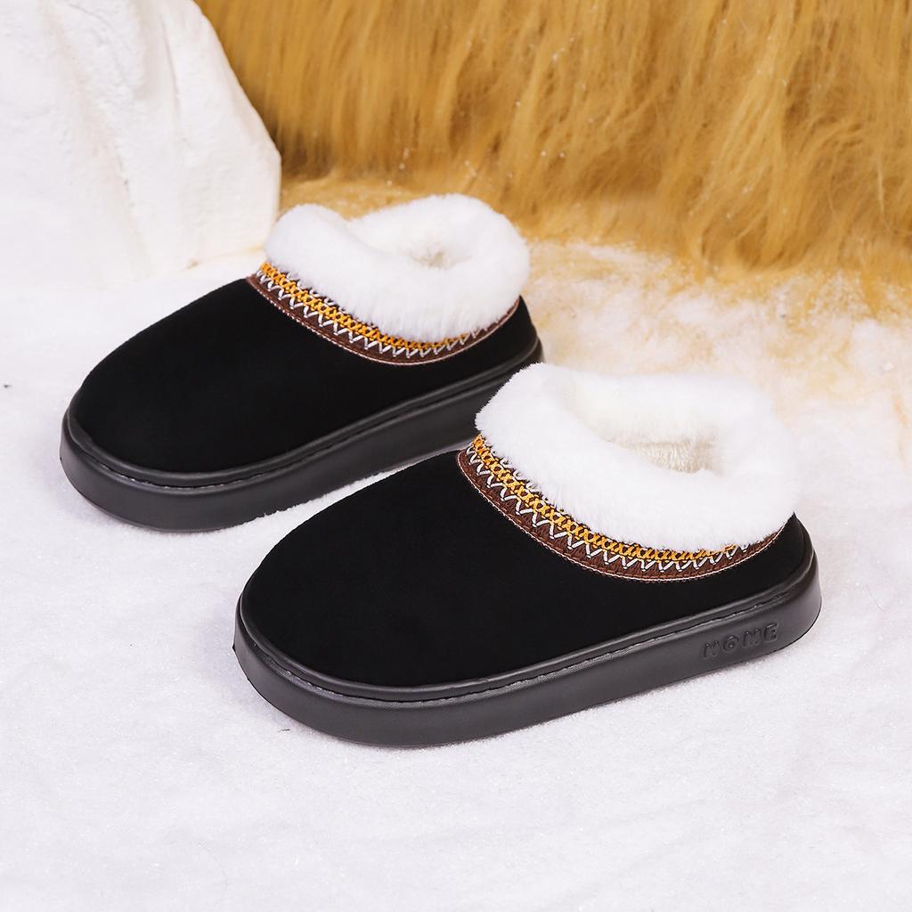 Autumn and Winter Lace Ethnic Style Fashionable Cotton Bags and Couple's Warm Cotton Slippers for Indoor and Outdoor Use