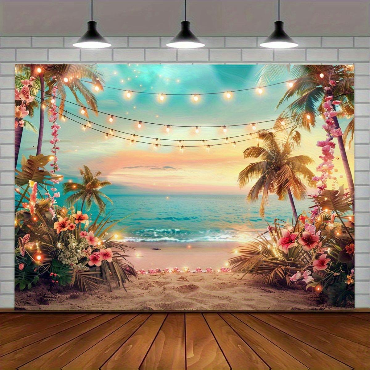 Hawaiian Party Tapestry Tropical Beach Pool Celebrations Festival Decor Palm Flowers Tapestry Wall Hanging Backdrop Decoration 74x94cm(29x37in)