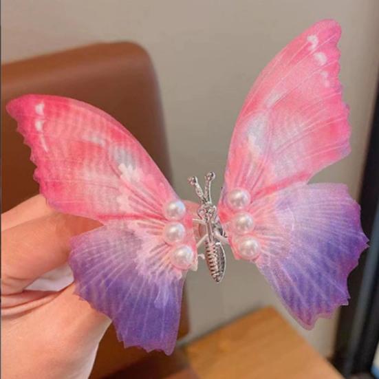 Hairpin Gradient Color Butterflies Decor Hair Clip with Imitation Pearls Exquisite Appearance Hair Pin Hair Accessories