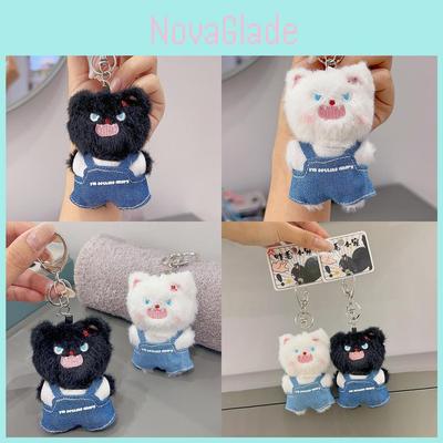 Plush Cat Keychain With Denim Overalls For Anime Collectors And Gift Lovers