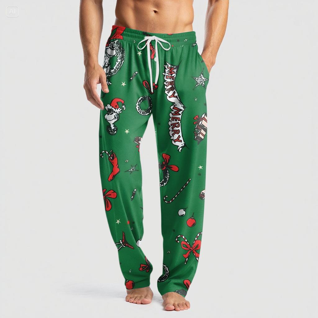 Men's Knitted Fashion Print Pocket Casual Pants Pajama Pants