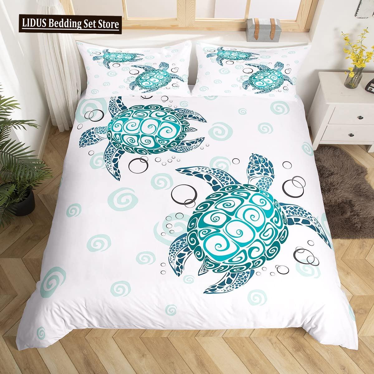 

Sea Turtle Duvet Cover Set King Size Watercolor Tortoise Butterfly Comforter Cover For Boys Girly Dreaming Style Bedding Set EU single(135x200cm)