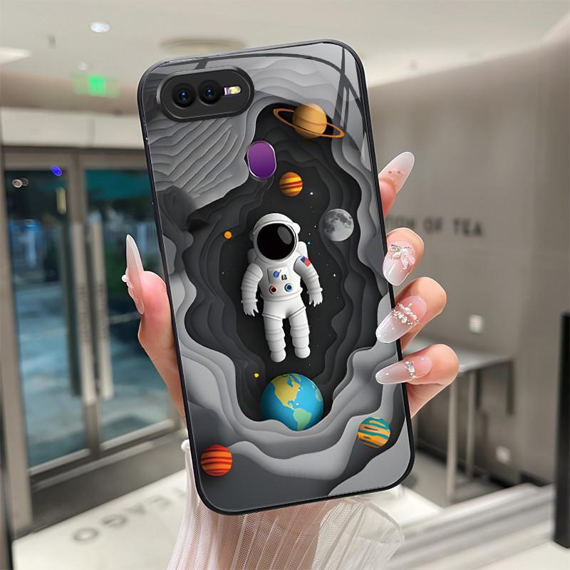 

For Oppo F9 Pro F7 F5 Youth F3 Plus Tempered Glass Phone Case Anti-drop Protection Dragon Astronaut Cool Bumper Hard Back Cover Oppo F5 (F5 Youth)