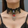 Lace Spider Web Design Necklace Earrings Set Retro Gothic Style Black Lace Choker Necklace Halloween Jewelry