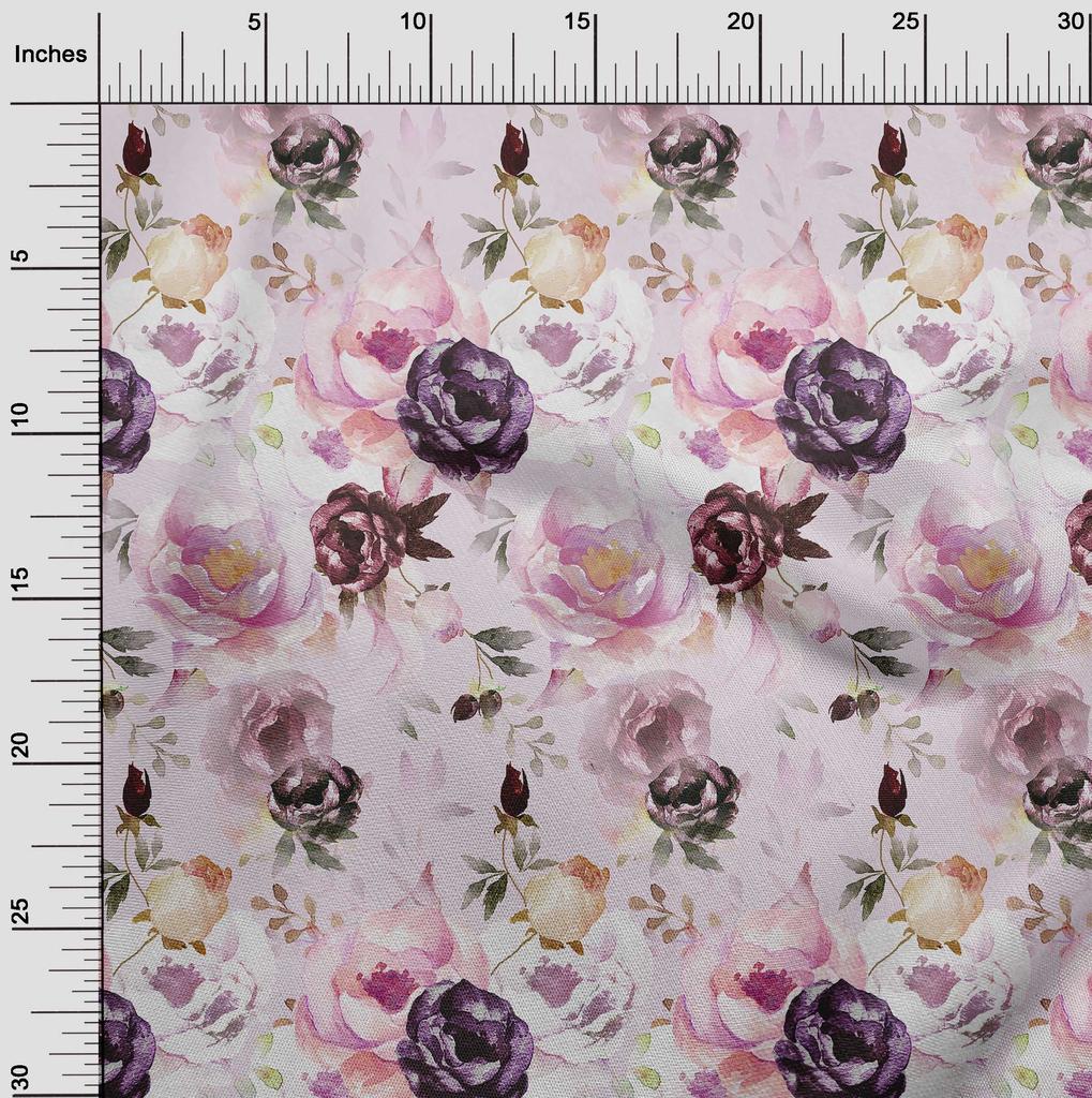 oneOone Cotton Cambric Light Pink Fabric Florals Dress Material Fabric Print Fabric By The Yard 42 Inch