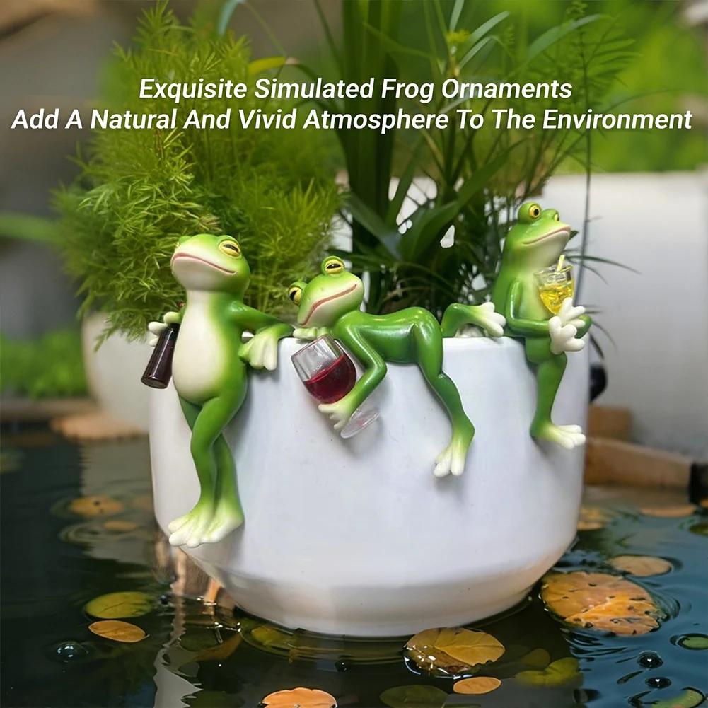 Resin Hanging Frog Figurine Planter Pot Decorations Funny Drinking Frog Statue Flower Pot Edge Animal Ornament Garden Decors