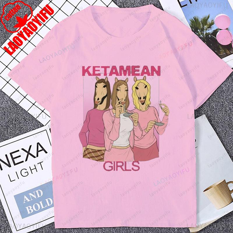 Ketamean Lustiges Pferde-Mädchen-Grafik-T-Shirt, modisches, lockeres Strand- und Küsten-Freizeit-Damen-T-Shirt, Harajuku-Sommer-Streetwear-T-Shirt