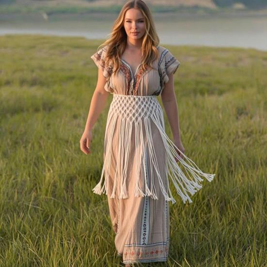 Women Belt Imitation Leather Adjustable Fit Flexible Cord-Style Waistband Bohemian Style Tassel Corset Skirts Jeans Accessories