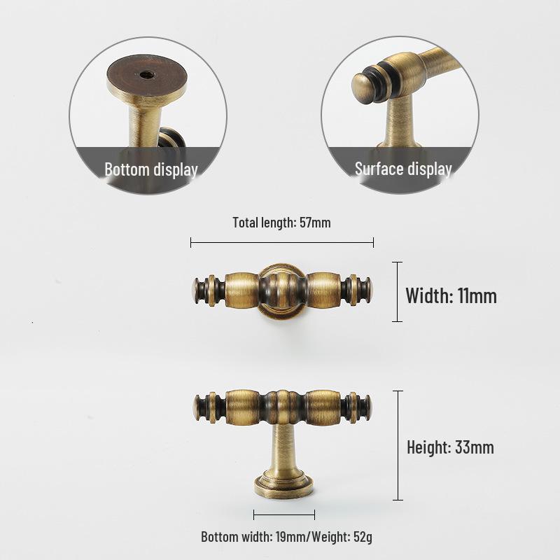 Yellow Bronze Retro French Cabinet Handle - Pure Copper for Wardrobe and Drawer