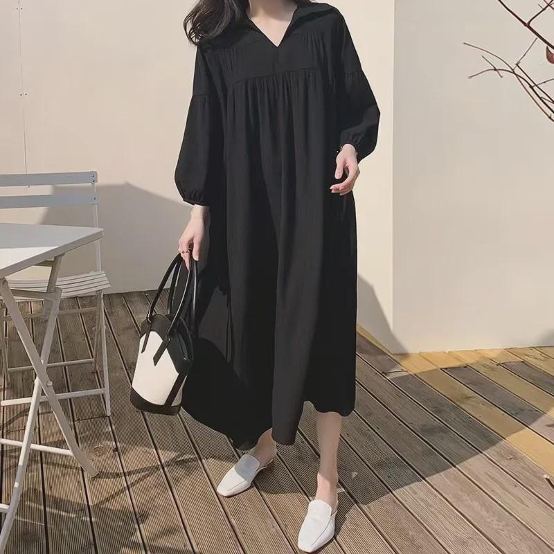 2024 Summer Chic Korean V-Neck Lace Lantern Sleeve Dress