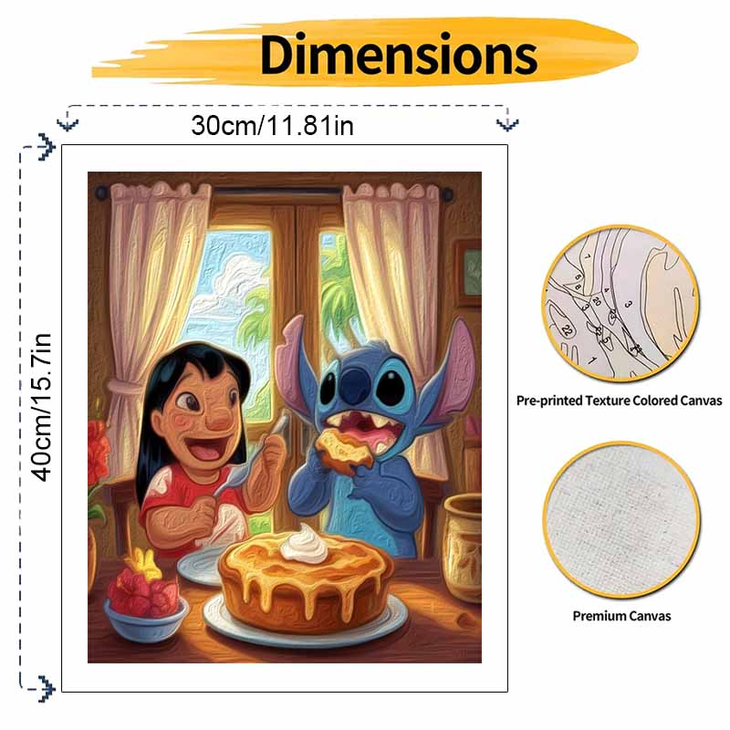 Disney Lilo Stitch Eating Cake Oil Paint Art Painting Kit Home Wall Decor Handmade Gift DIY Canvas Wall Art Bedroom Living Room Decor