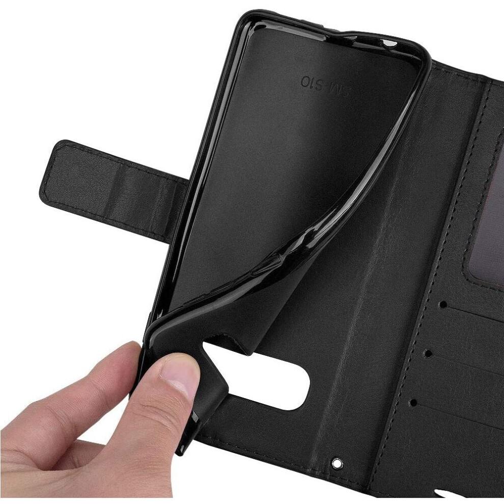 Custodia Portafoglio in Pelle per Galaxy S10 Plus, Custodia Protettiva a Libro con Slot per Carte, Supporto e Cinturino da Polso - Nero