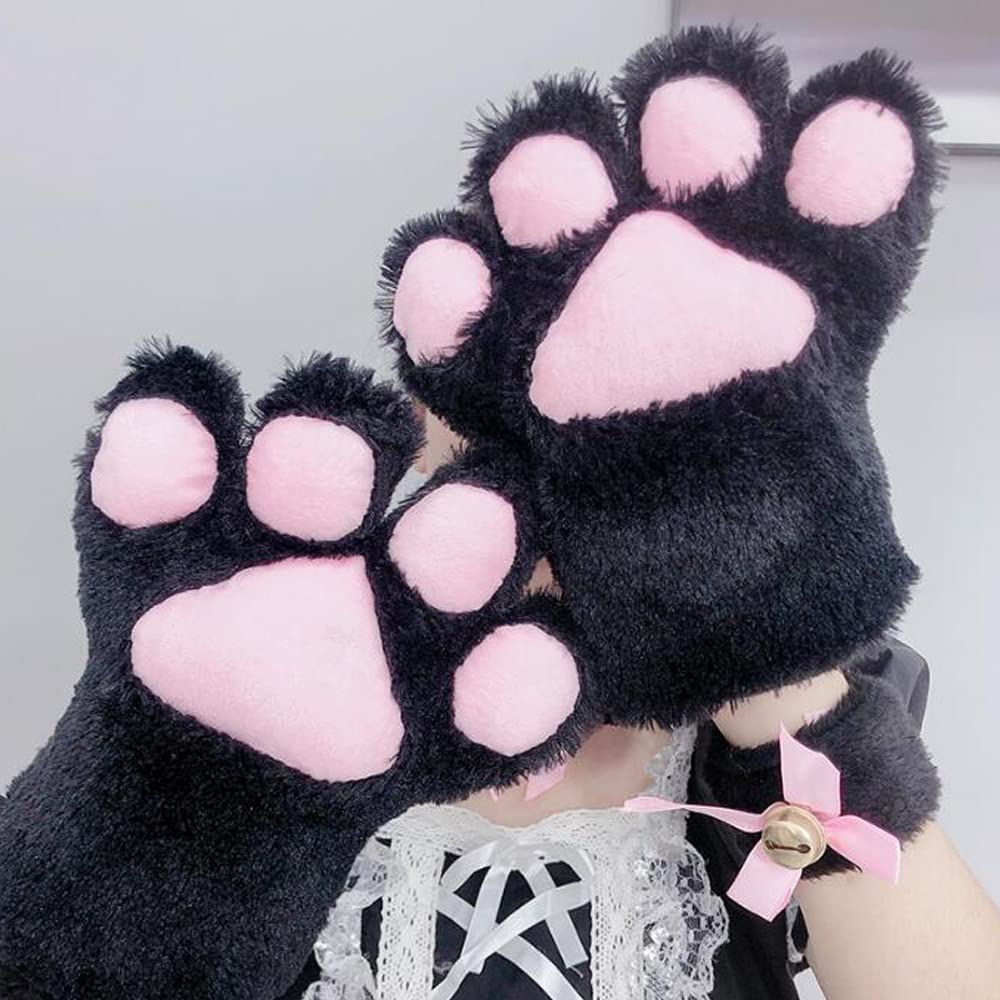 Cute Cat Costume Set with Cat Ear Paw and Bell Design for Halloween 4-Piece Headband, Choker, Gloves, Tail, Bow,
