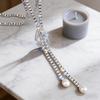 Korean Style Claw Chain Water Drop Crystal Long Sweater Necklace with Pearls