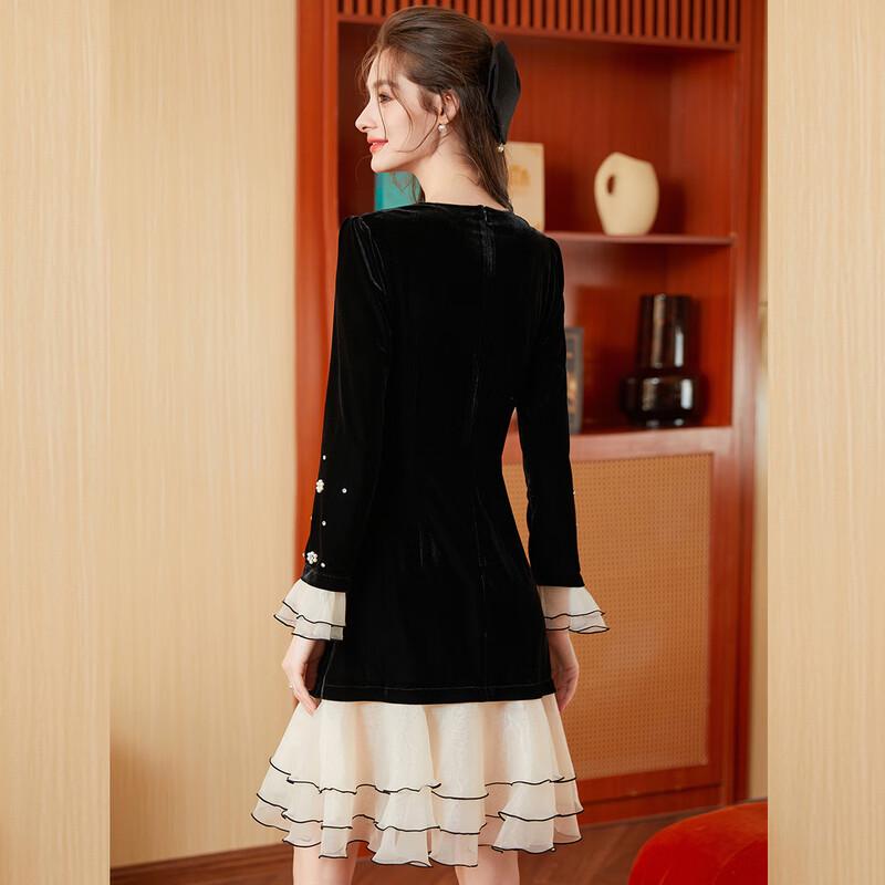 Bailuyu Elegant Beaded Velvet A-Line Midi Dress