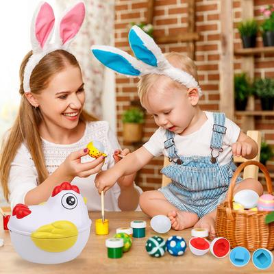 12 passende Eier Montessori Sensorisches Babyspielzeug Ostereier Huhn Farben Formen Sortierer Lernen Lernspielzeug für Kinder Geschenke