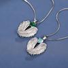 Silver Plated Angel Wings & Green Heart CZ Pendant Necklace, Romantic Box Chain Necklace for Women