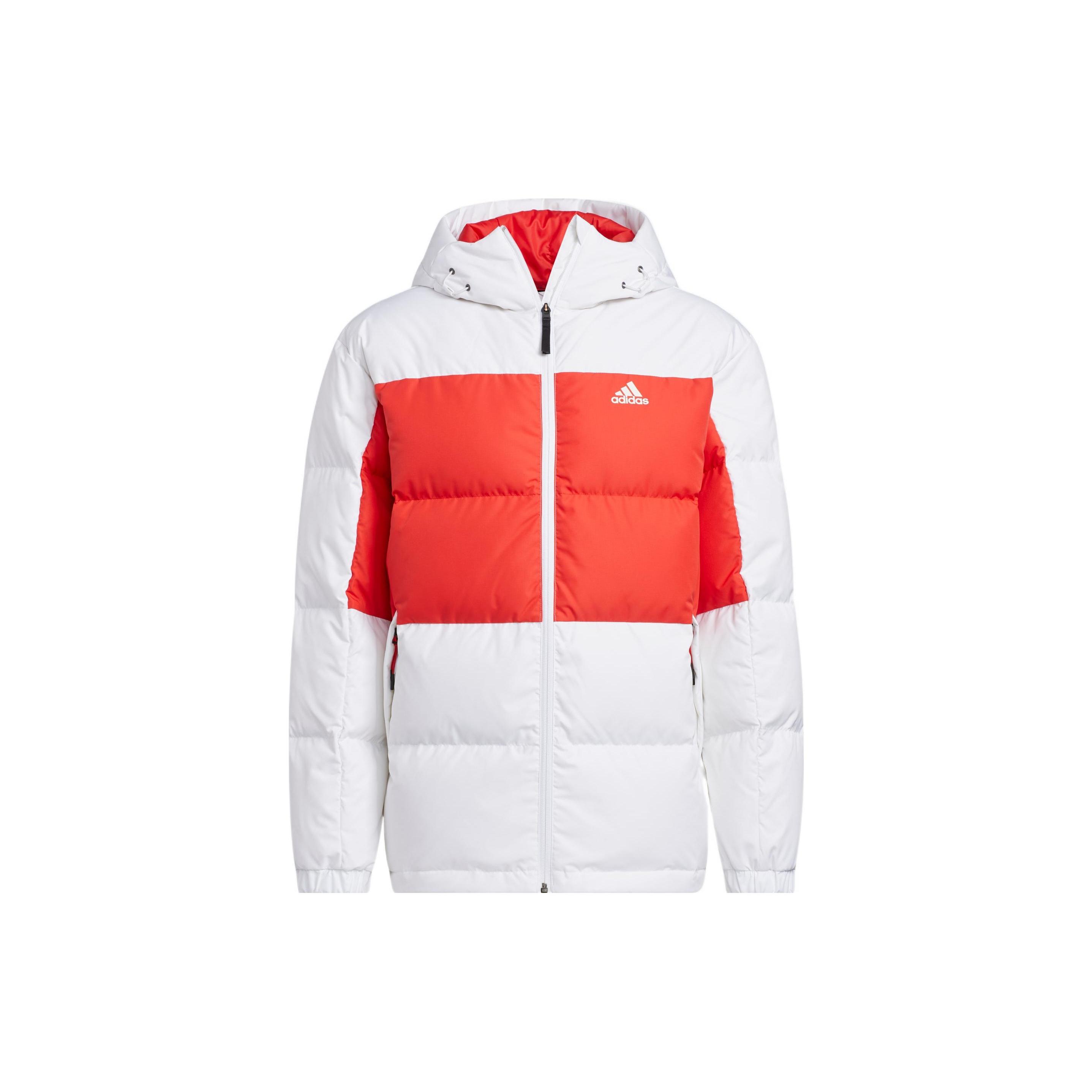 adidas Colorblock Hooded Down Jacket  White Red  Men s HN2091 XS