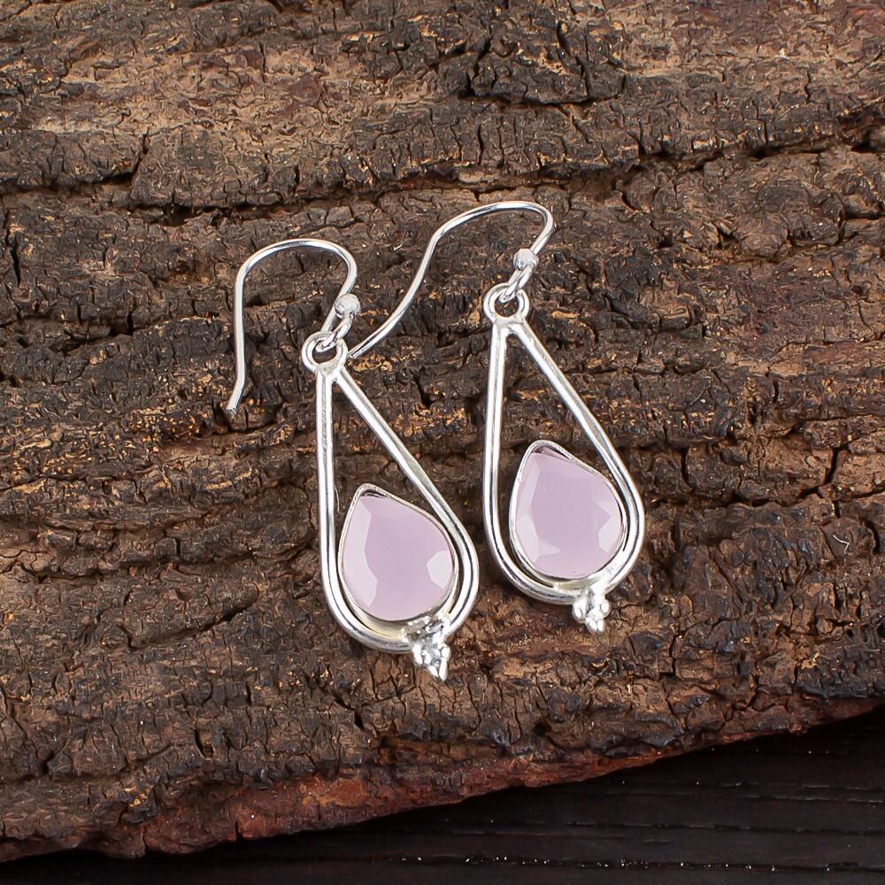 

Rose Chalcedony Gemstone 925 Sterling Silver Handmade Jewelry Earrings 1.50 EE-14-18