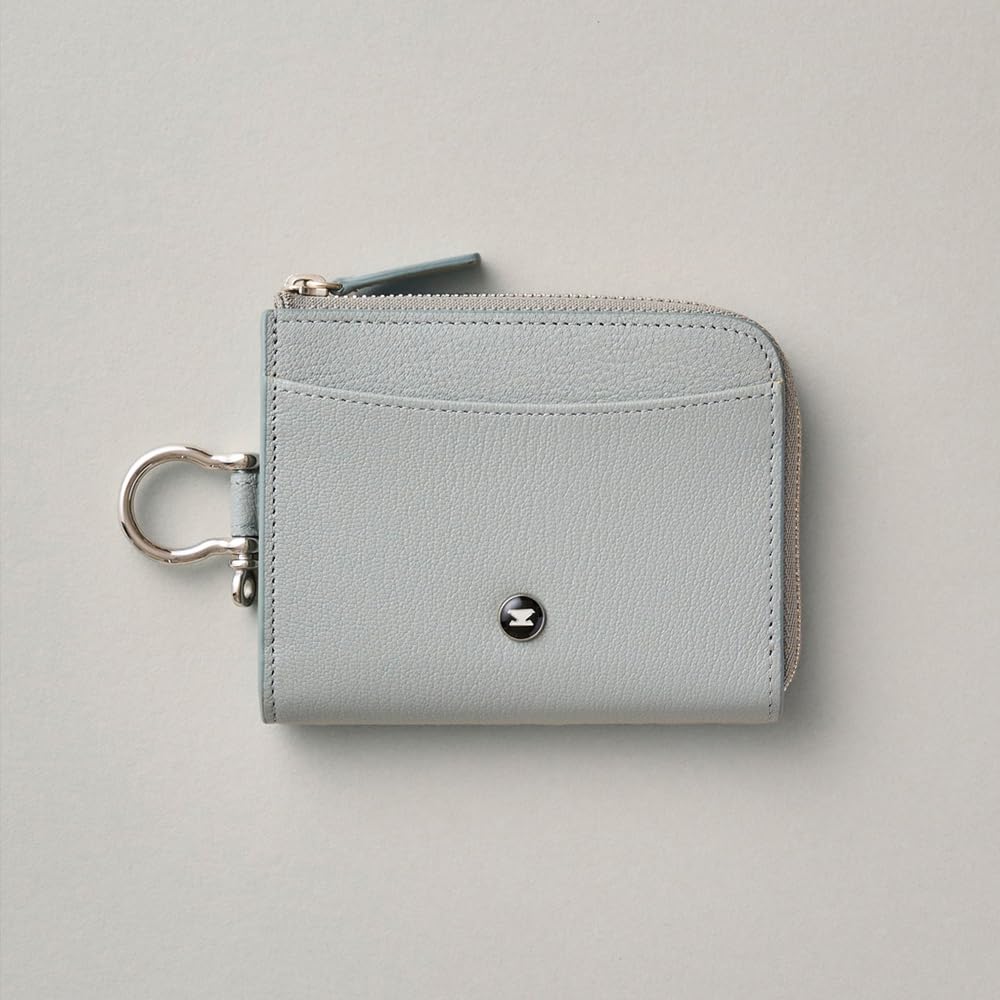 Eponas CONNECT by Eponas Zip Leather Wallet with AirTag Storage Pocket, Genuine French Goat Leather from Arlan, Round Zip (Blue Gray + Shoulder Strap)