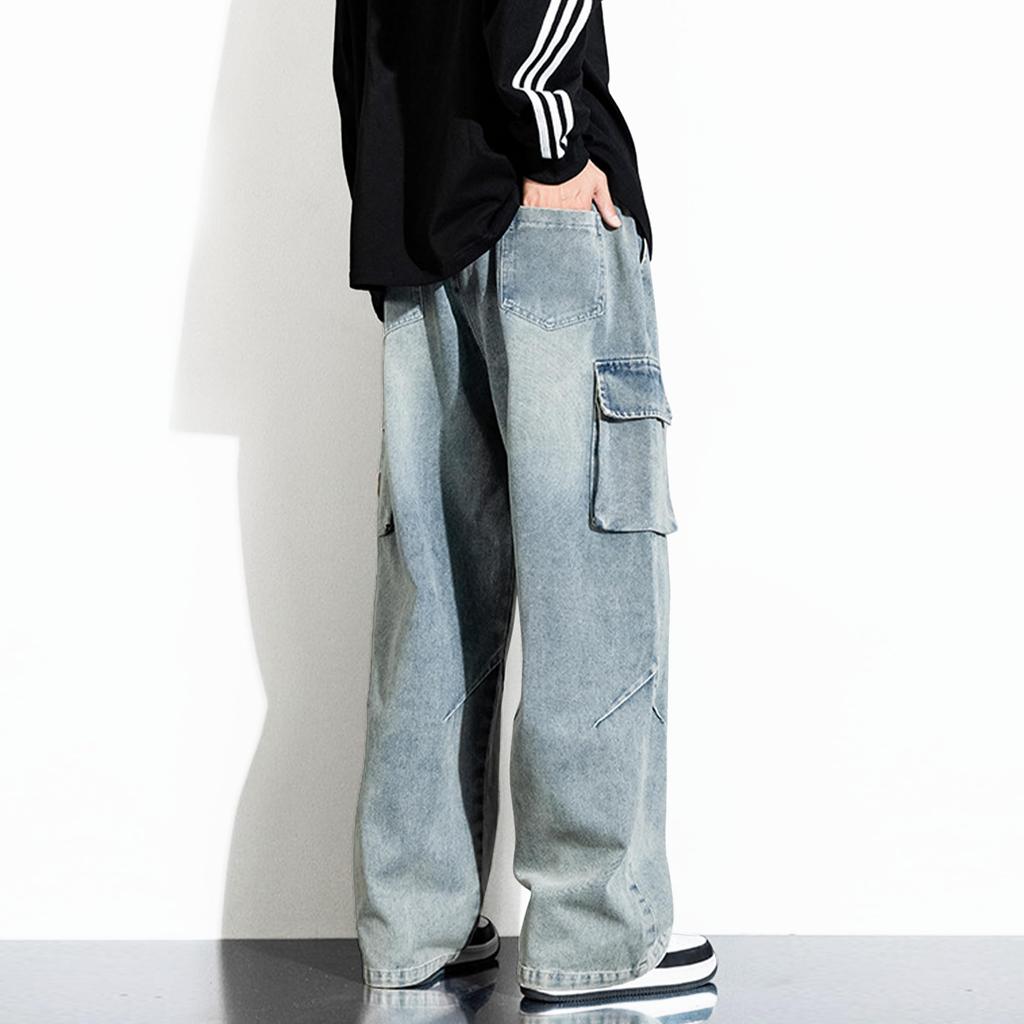 Kayiyasu Cargo Plus Loose Wide Straight Baggy Winter Men's Jeans, Size, Fit, Leg, Fit, Pants, Casual, Stylish, Spring, Summer, Fall, (Blue, 3XL)