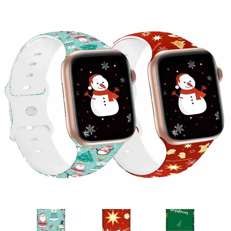 Silicone Christmas Strap for Apple Watch Bands 44mm 40mm 49mm 41mm 45mm 42mm Printed Bracelet Iwatch Series 9 8 7 6 3 5 Ultra 2