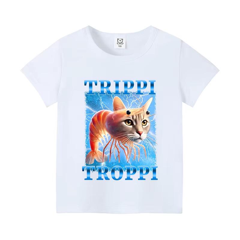 Italy Brain Rot Funny Animal Kids' Cotton T-Shirt - Cappuccino Assassin Short Sleeve