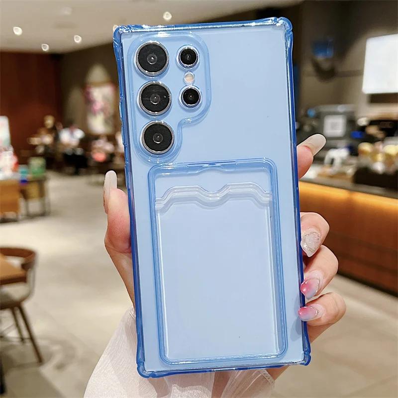 Card Bag Clear Shockproof Phone Case For Samsung Galaxy S24 S23 S22 S21 Plus Ultra S20 S21 S23 FE Silicone Soft TPU Back Cover