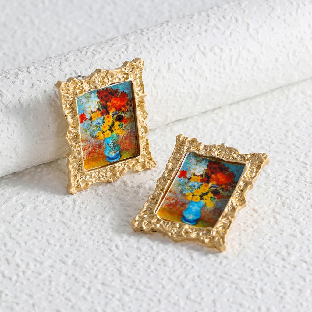 Artistic Portrait Mona Lisa Earrings Geometric Design For Women Fashionable