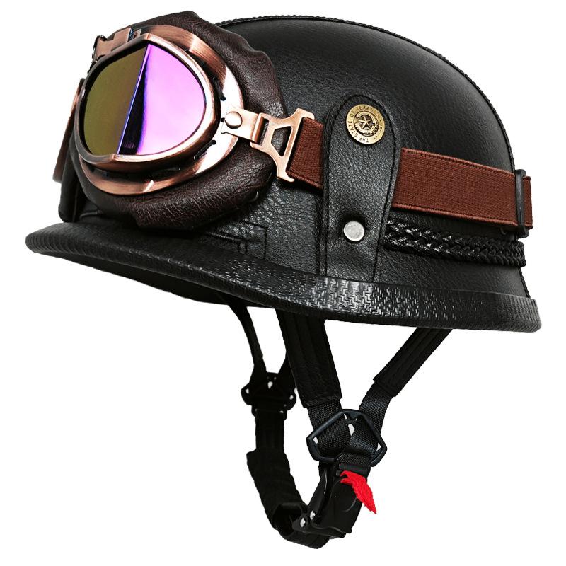 

Немецкий кожаный шлем ручной работы для мужчин и женщин, четырехсезонный полушлем, шлем для электромобиля, ретро-шлем из стали XL