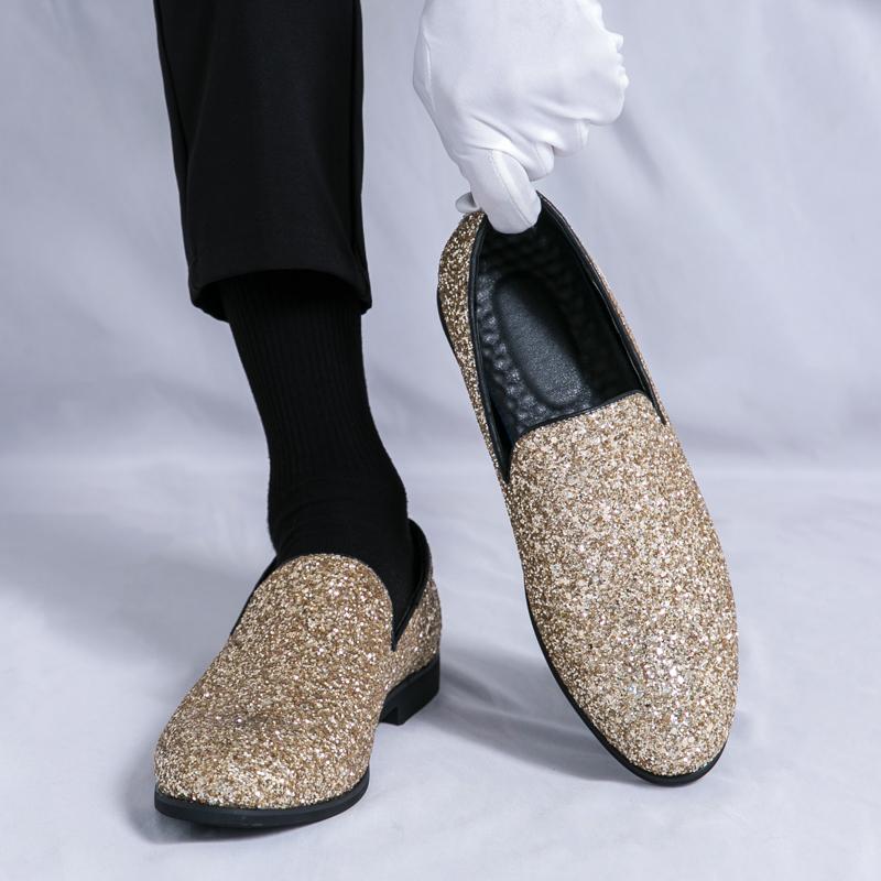 Fashion Classic Men Fashion Loafers Bright Leather Gold Silver Casual Comfortable Busines Office Shoes Social Shoes Size 38-46 Men Shoes