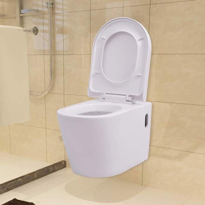 Wall-hung Toilet - vidaXL - Ceramic - Concealed Cistern - Soft-close System - White