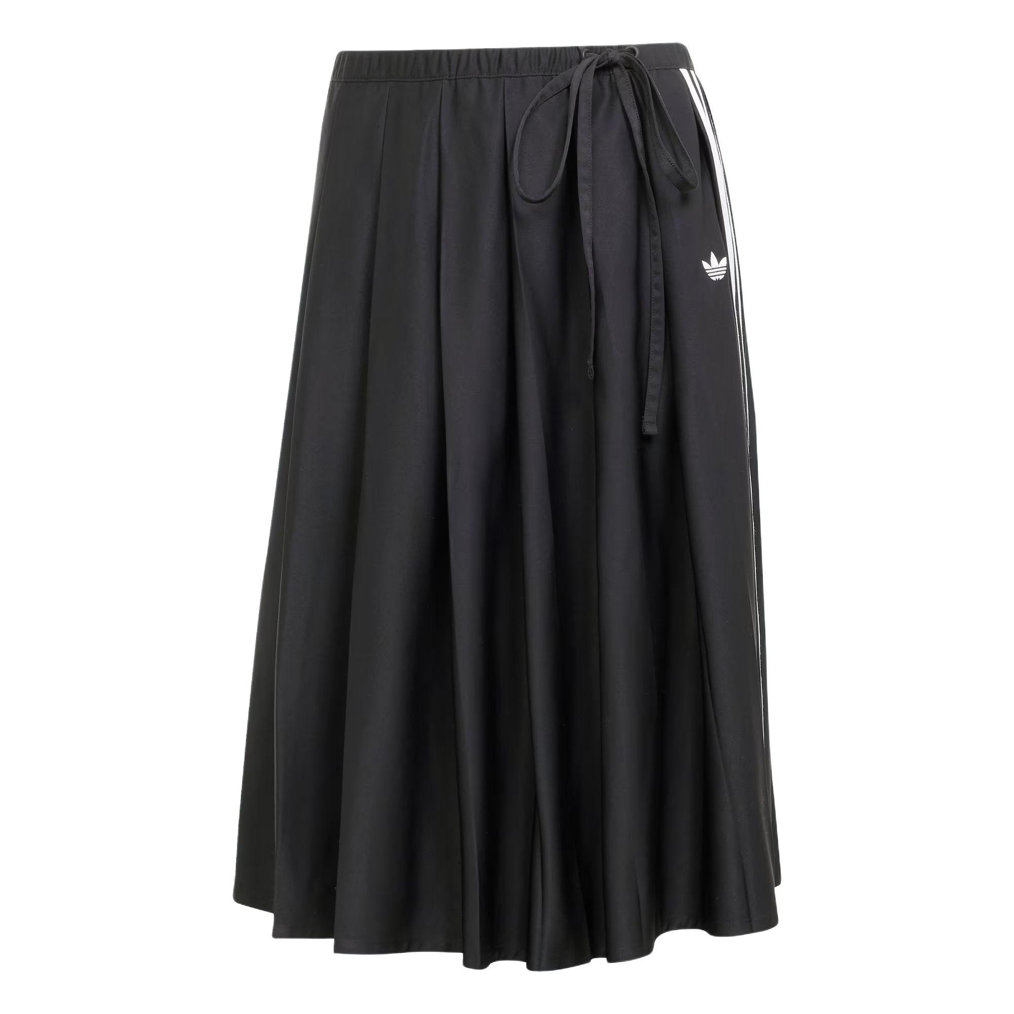 Adidas Originals Three Stripes Pleated Midi Skirt Women Recycled Polyester Black JW0114 40
