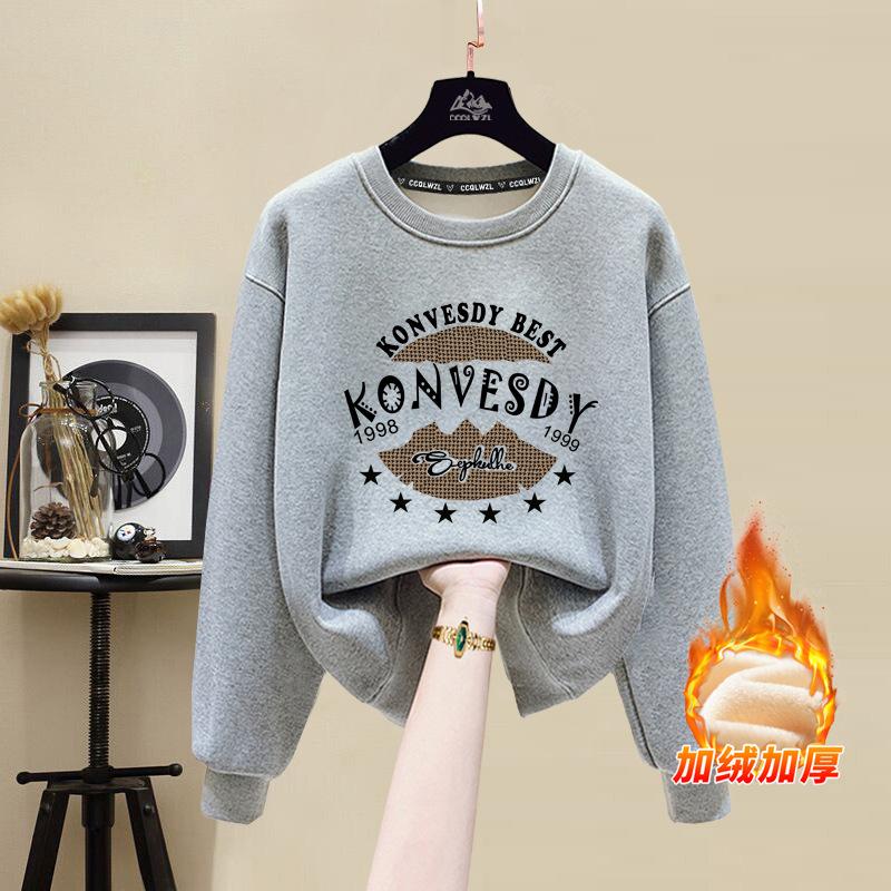 2025 pure cotton sweater women's spring and autumn models round neck loose and thin winter velvet thickened long sleeves student ins