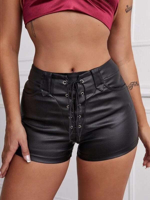 Handmade Leather Stylish Designer Women Pant 100%Genuine Wear Party Short Black Cocktail