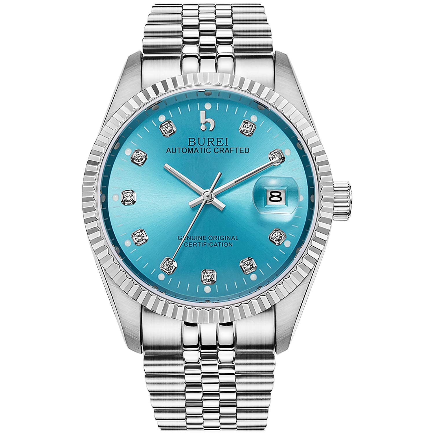 

BUREI Automatic Analog Date Mechanical Popular Simple and Business Watch for Birthday Gift Men s Watch, Waterproof, Display, Movement, Men s Brand, синий