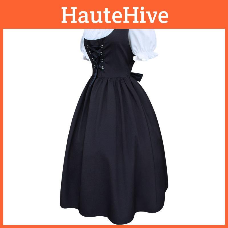 Retro Medieval Style Drawstring High Waisted Bow Dress Stage Outfit Performance